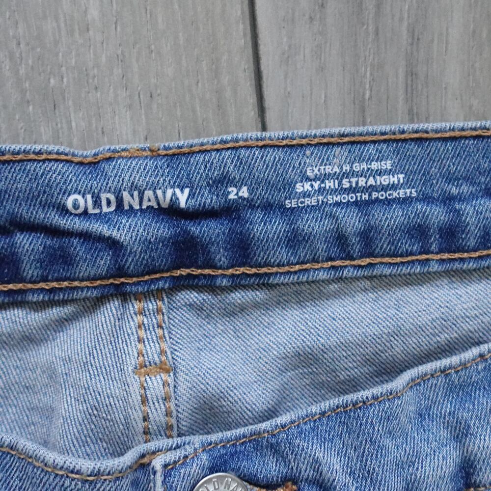 Old Navy High-Rise Button-Fly Sky-Hi Straight Raw-Hem Blue Jeans New size 24 - Picture 11 of 14